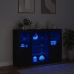 vidaXL Servantă cu lumini LED, 3 buc., negru, lemn prelucrat