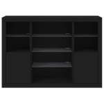 vidaXL Servantă cu lumini LED, 3 buc., negru, lemn prelucrat