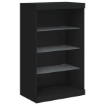 vidaXL Servantă cu lumini LED, 3 buc., negru, lemn prelucrat