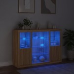 vidaXL Servantă cu lumini LED, 3 buc., stejar sonoma, lemn prelucrat