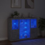 vidaXL Servantă cu lumini LED, 3 buc., gri beton, lemn prelucrat