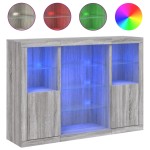 vidaXL Servantă cu lumini LED, 3 buc., gri sonoma, lemn prelucrat