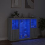 vidaXL Servantă cu lumini LED, 3 buc., gri sonoma, lemn prelucrat