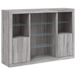vidaXL Servantă cu lumini LED, 3 buc., gri sonoma, lemn prelucrat
