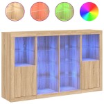 vidaXL Servantă cu lumini LED, 3 buc., stejar sonoma, lemn prelucrat