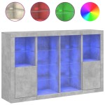 vidaXL Servantă cu lumini LED, 3 buc., gri beton, lemn prelucrat