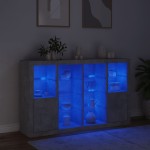 vidaXL Servantă cu lumini LED, 3 buc., gri beton, lemn prelucrat