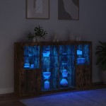 vidaXL Servantă cu lumini LED, 3 buc., stejar fumuriu, lemn prelucrat