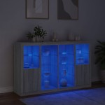 vidaXL Servantă cu lumini LED, 3 buc., gri sonoma, lemn prelucrat