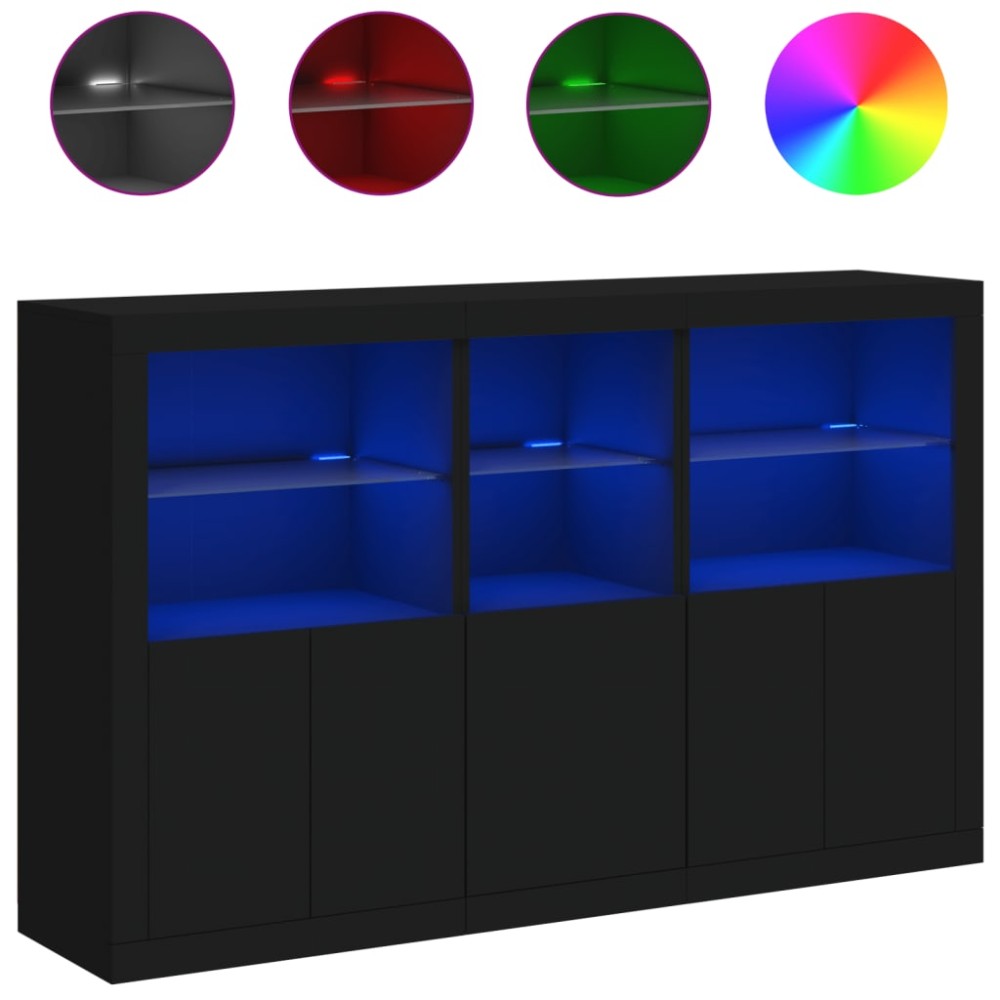 vidaXL Servantă cu lumini LED, negru, 162x37x100 cm
