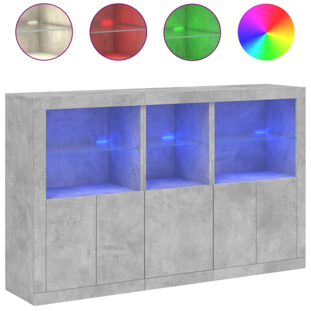 vidaXL Servantă cu lumini LED, gri beton, 162x37x100 cm