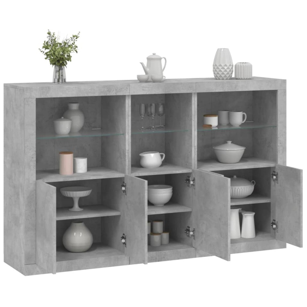 vidaXL Servantă cu lumini LED, gri beton, 162x37x100 cm