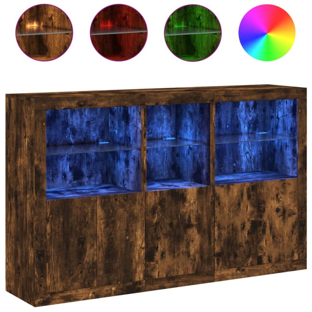 vidaXL Servantă cu lumini LED, stejar fumuriu, 162x37x100 cm