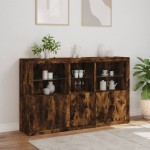 vidaXL Servantă cu lumini LED, stejar fumuriu, 162x37x100 cm vidaXL Servantă cu lumini LED, stejar fumuriu, 162x37x100 cm