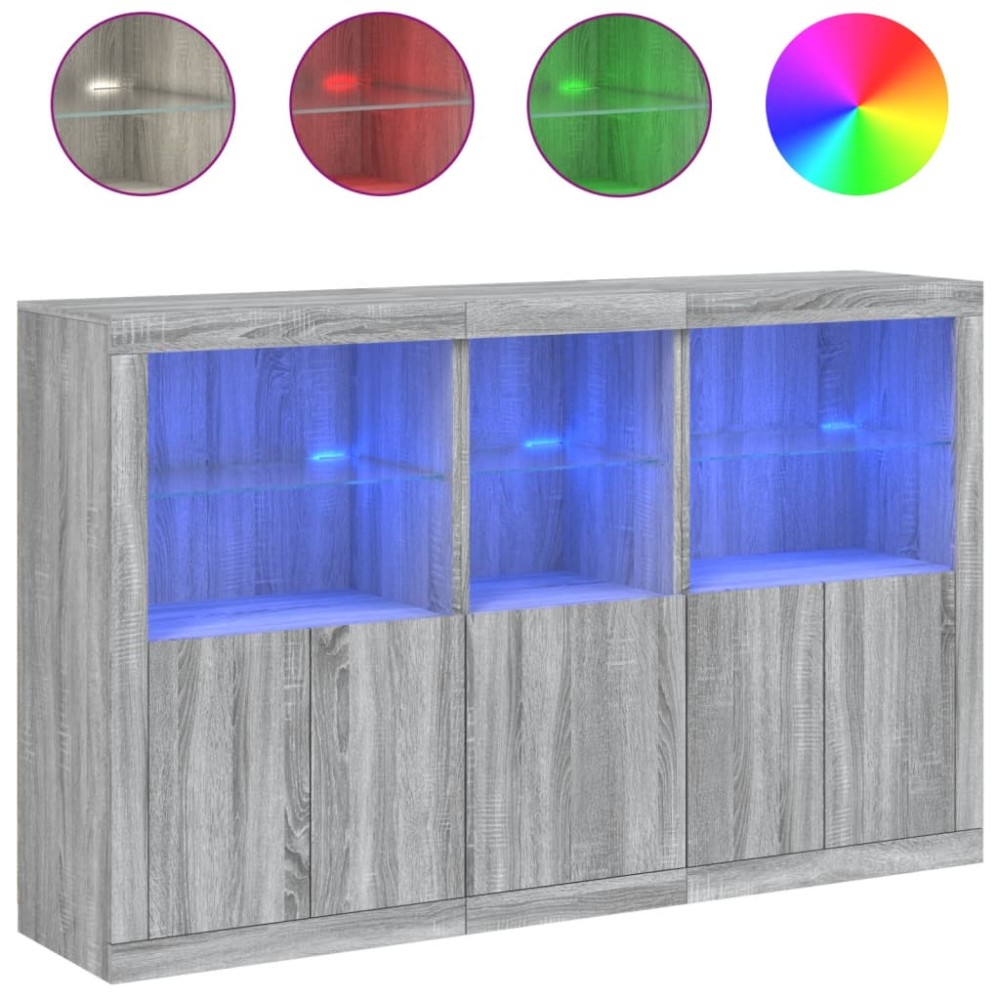 vidaXL Servantă cu lumini LED, gri sonoma, 162x37x100 cm
