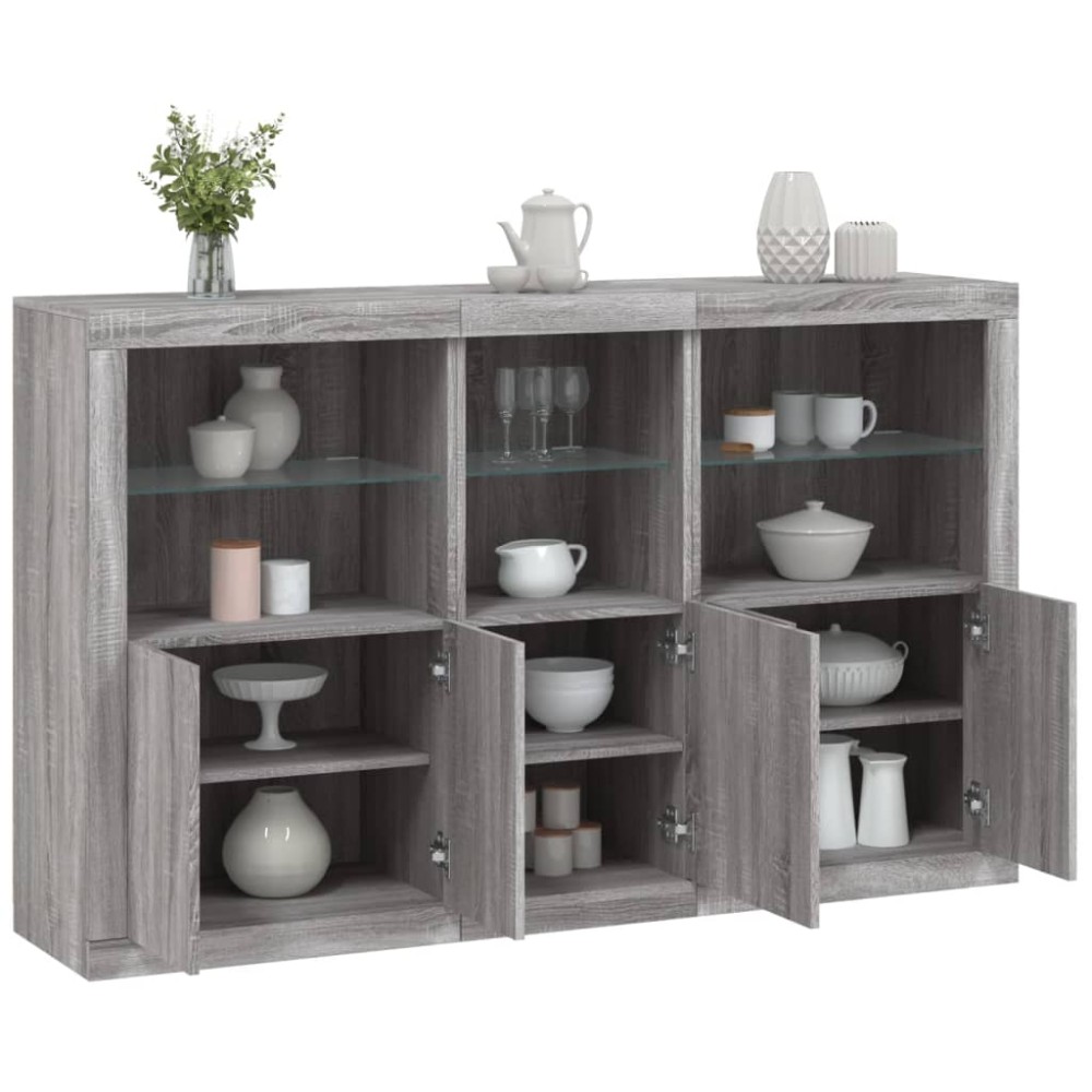 vidaXL Servantă cu lumini LED, gri sonoma, 162x37x100 cm