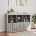 vidaXL Servantă cu lumini LED, gri sonoma, 162x37x100 cm