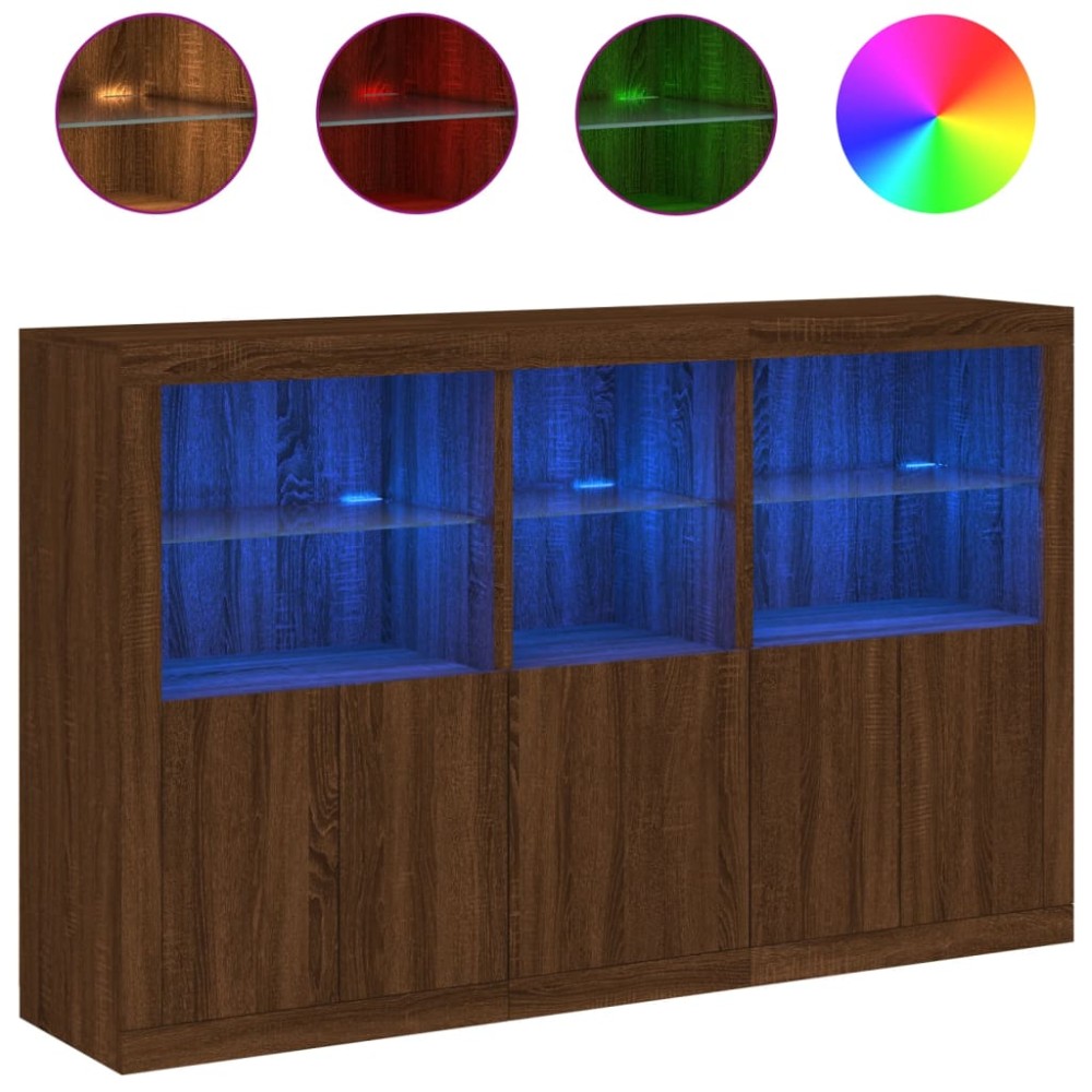 vidaXL Servantă cu lumini LED, stejar maro, 162x37x100 cm