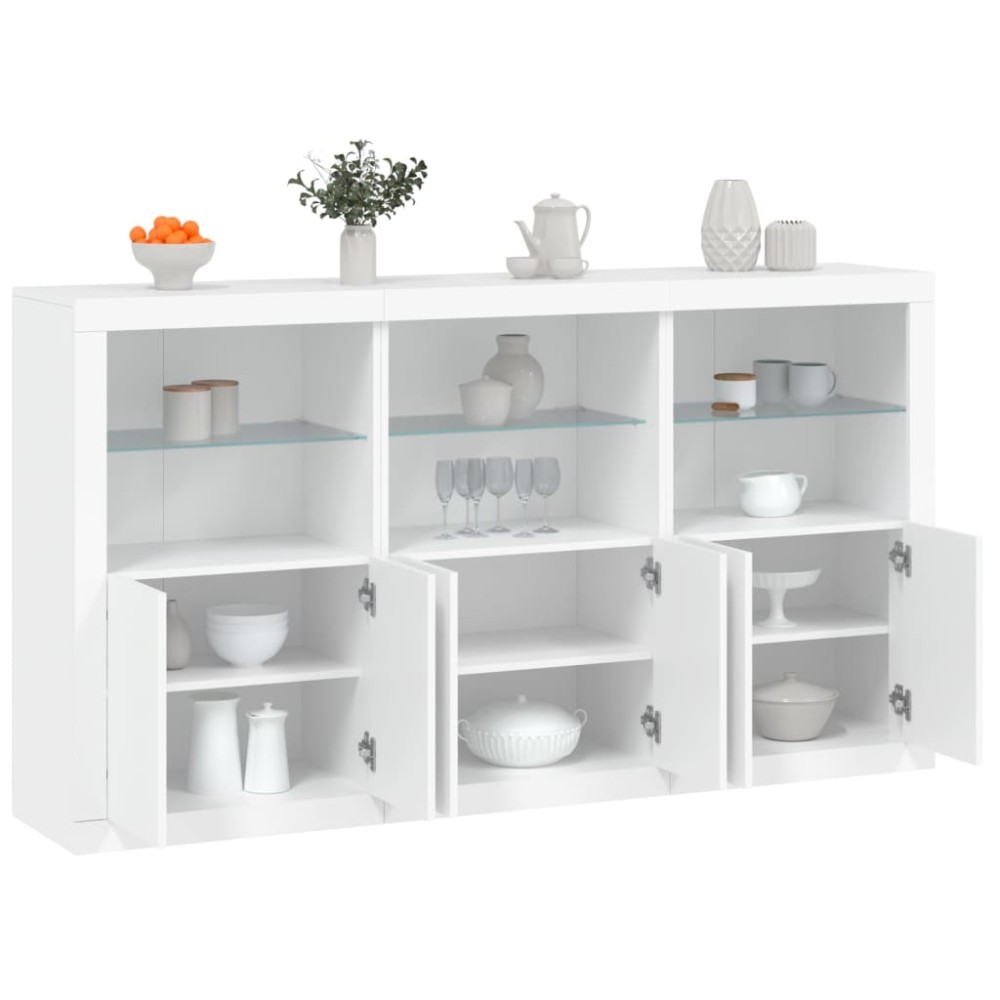 vidaXL Servantă cu lumini LED, alb, 181,5x37x100 cm