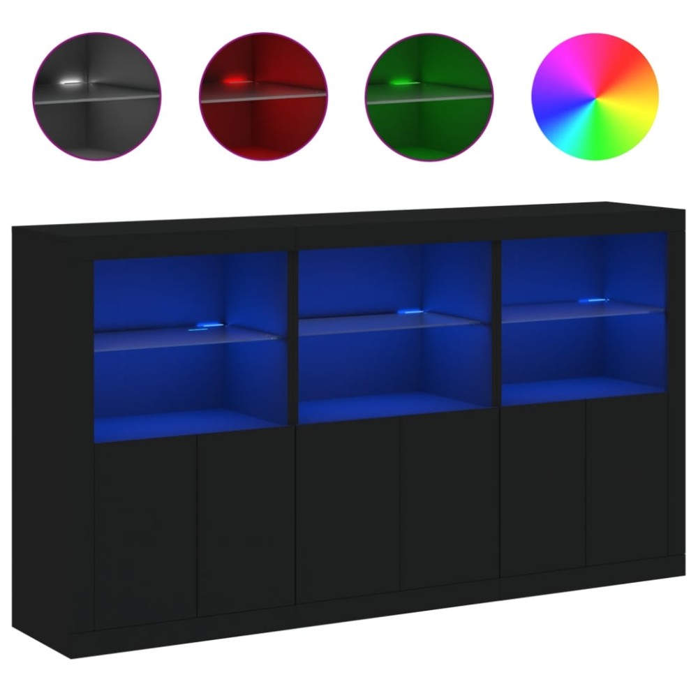 vidaXL Servantă cu lumini LED, negru, 181,5x37x100 cm