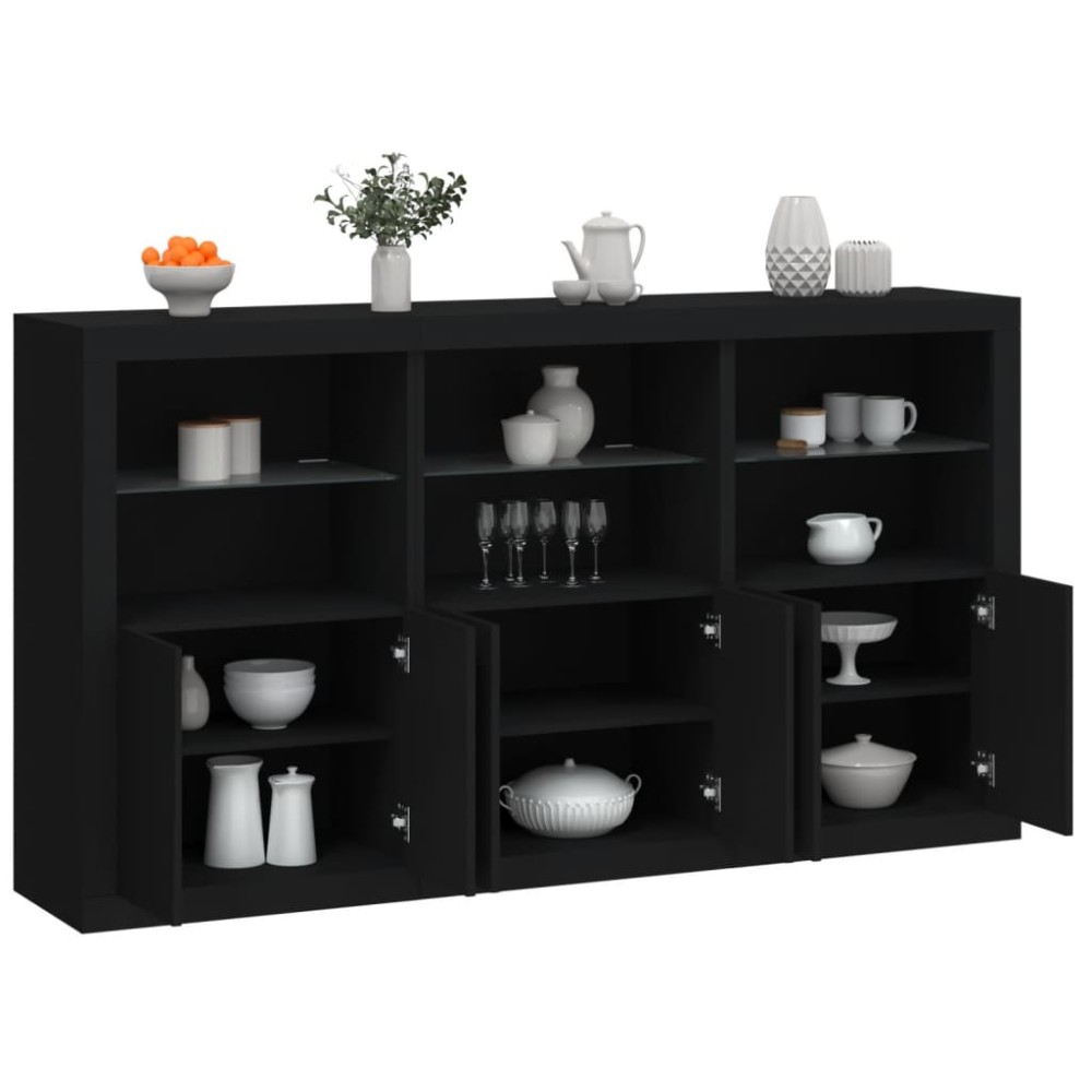 vidaXL Servantă cu lumini LED, negru, 181,5x37x100 cm