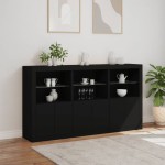vidaXL Servantă cu lumini LED, negru, 181,5x37x100 cm