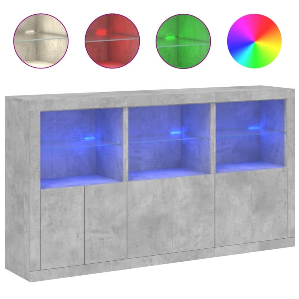 vidaXL Servantă cu lumini LED, gri beton, 181,5x37x100 cm