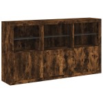 vidaXL Servantă cu lumini LED, stejar fumuriu, 181,5x37x100 cm