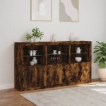 vidaXL Servantă cu lumini LED, stejar fumuriu, 181,5x37x100 cm