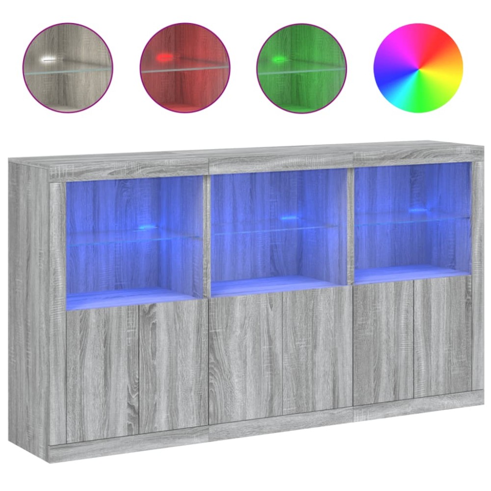 vidaXL Servantă cu lumini LED, gri sonoma, 181,5x37x100 cm