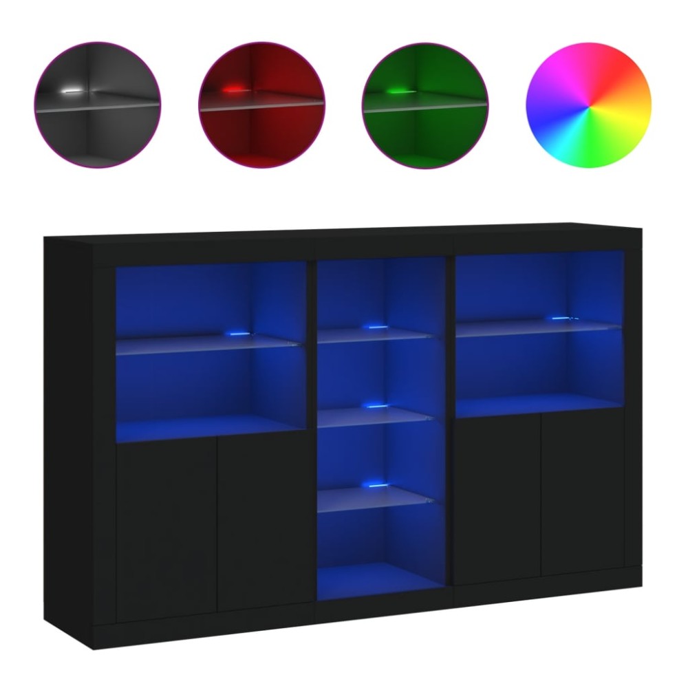 vidaXL Servantă cu lumini LED, negru, 162x37x100 cm