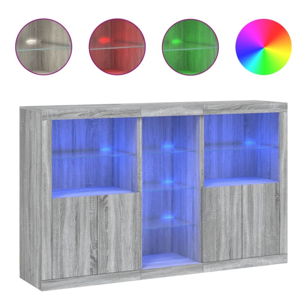 vidaXL Servantă cu lumini LED, gri sonoma, 162x37x100 cm