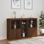 vidaXL Servantă cu lumini LED, stejar maro, 162x37x100 cm