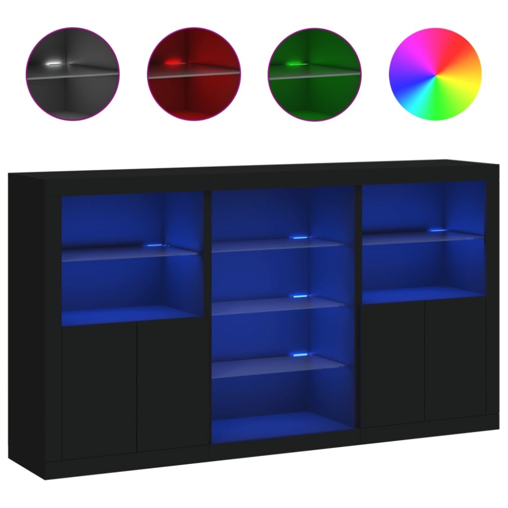 vidaXL Servantă cu lumini LED, negru, 181,5x37x100 cm