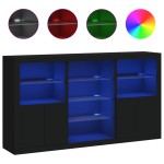 vidaXL Servantă cu lumini LED, negru, 181,5x37x100 cm