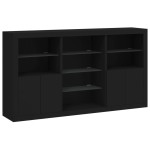 vidaXL Servantă cu lumini LED, negru, 181,5x37x100 cm