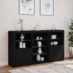 vidaXL Servantă cu lumini LED, negru, 181,5x37x100 cm
