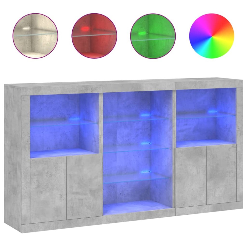 vidaXL Servantă cu lumini LED, gri beton, 181,5x37x100 cm