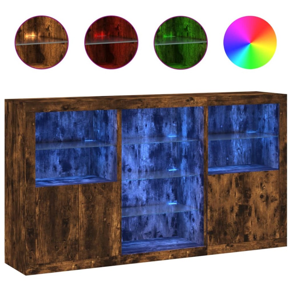 vidaXL Servantă cu lumini LED, stejar fumuriu, 181,5x37x100 cm
