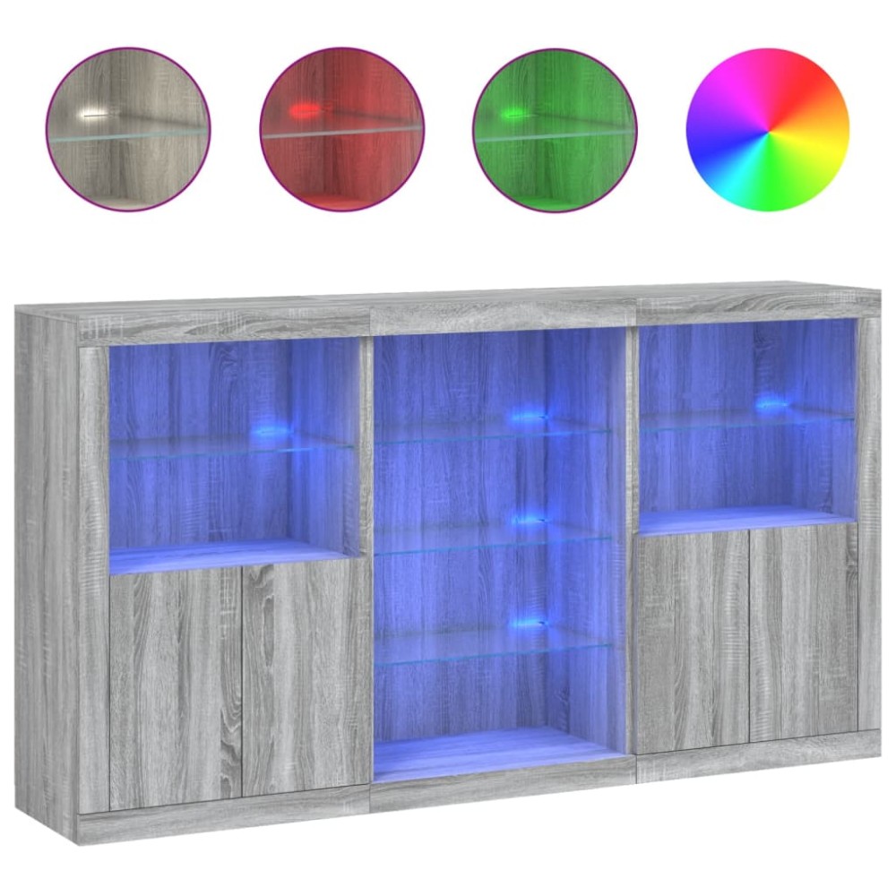 vidaXL Servantă cu lumini LED, gri sonoma, 181,5x37x100 cm