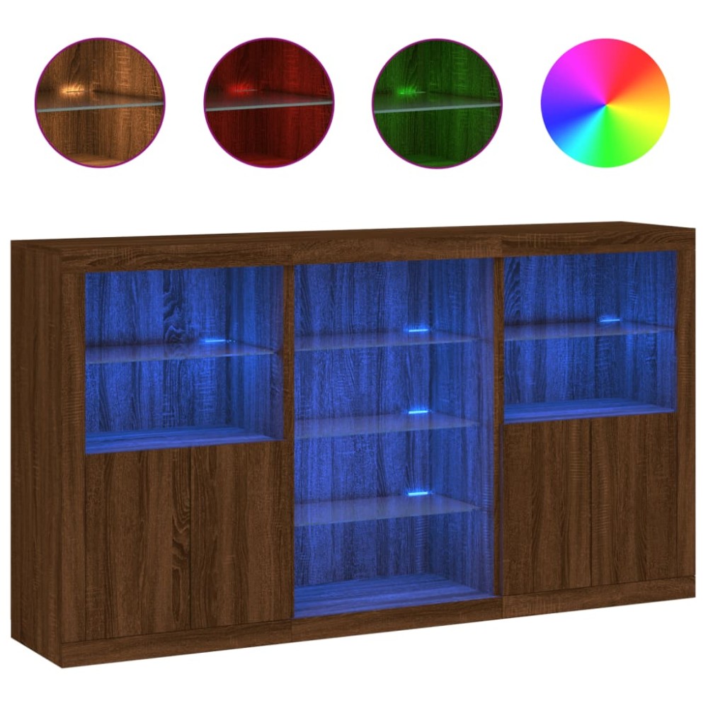 vidaXL Servantă cu lumini LED, stejar maro, 181,5x37x100 cm