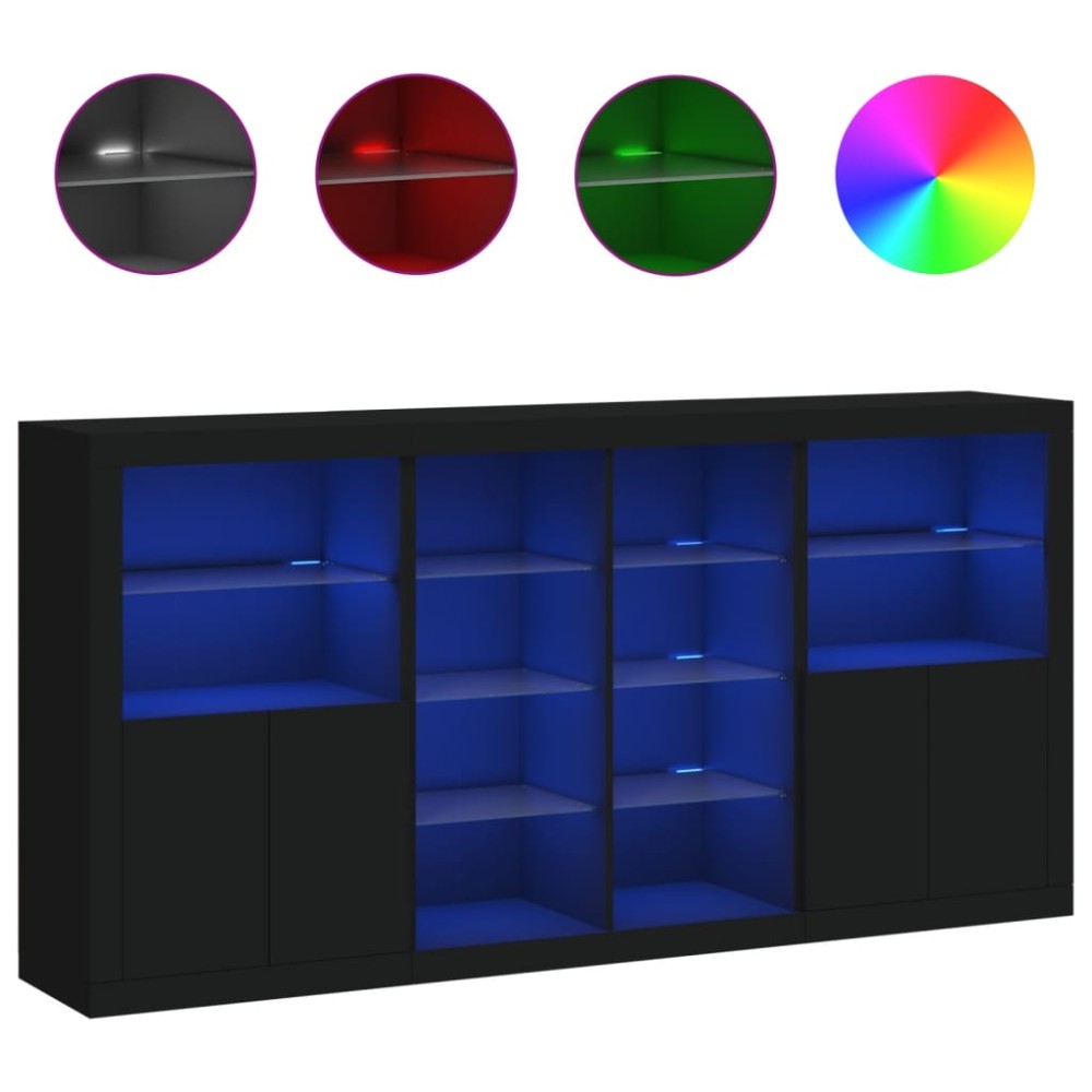 vidaXL Servantă cu lumini LED, negru, 202x37x100 cm