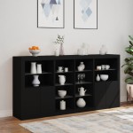 vidaXL Servantă cu lumini LED, negru, 202x37x100 cm