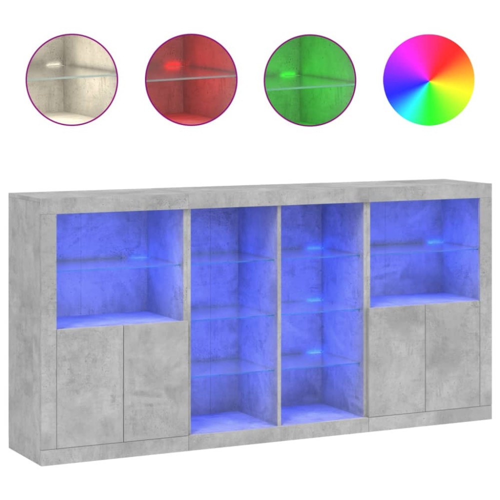 vidaXL Servantă cu lumini LED, gri beton, 202x37x100 cm