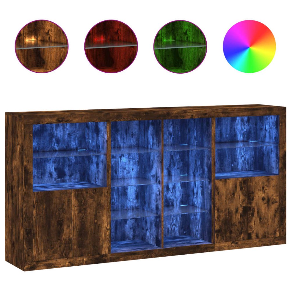 vidaXL Servantă cu lumini LED, stejar fumuriu, 202x37x100 cm