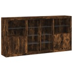 vidaXL Servantă cu lumini LED, stejar fumuriu, 202x37x100 cm vidaXL Servantă cu lumini LED, stejar fumuriu, 202x37x100 cm