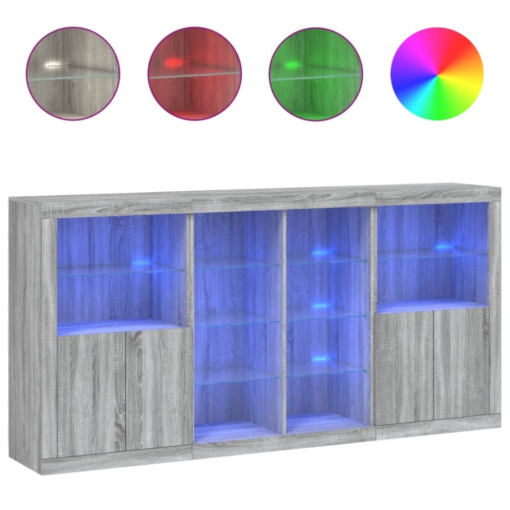 vidaXL Servantă cu lumini LED, gri sonoma, 202x37x100 cm