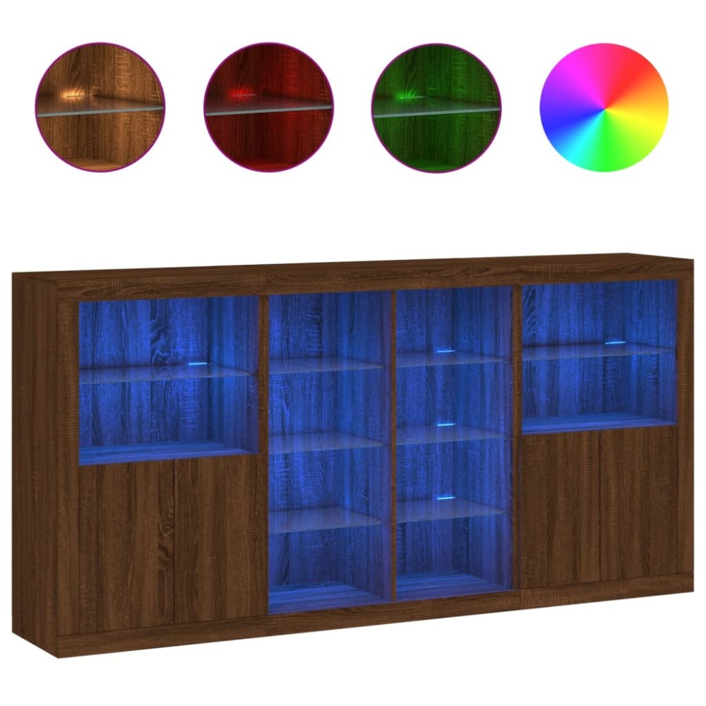vidaXL Servantă cu lumini LED, stejar maro, 202x37x100 cm
