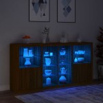 vidaXL Servantă cu lumini LED, stejar maro, 202x37x100 cm