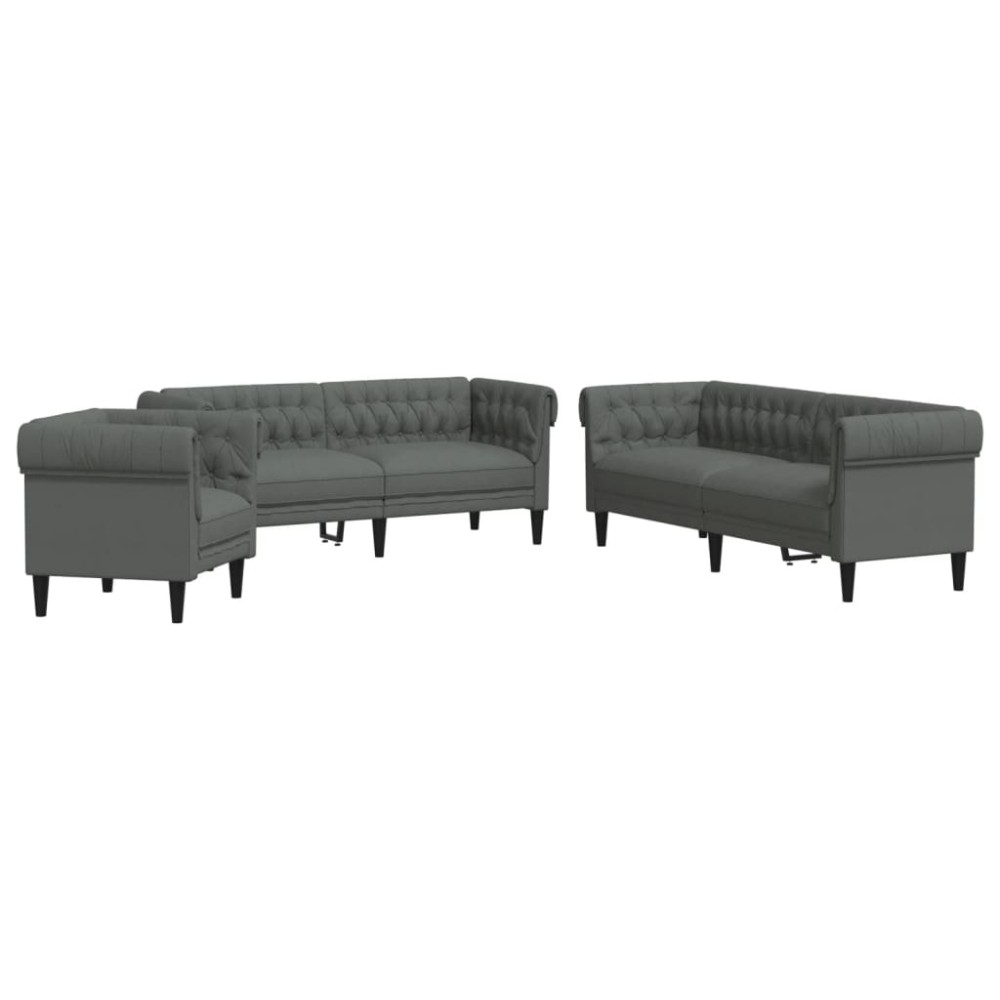 vidaXL Set de canapele, 3 piese, gri închis, textil